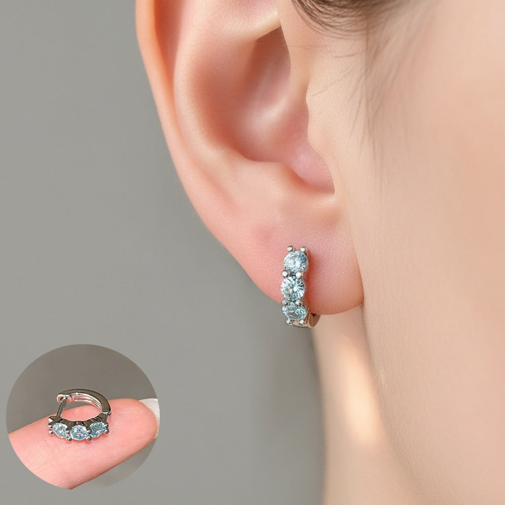 Flash Zircon Planet Surrounding Love Ear Bone Titanium Steel Stud Earrings