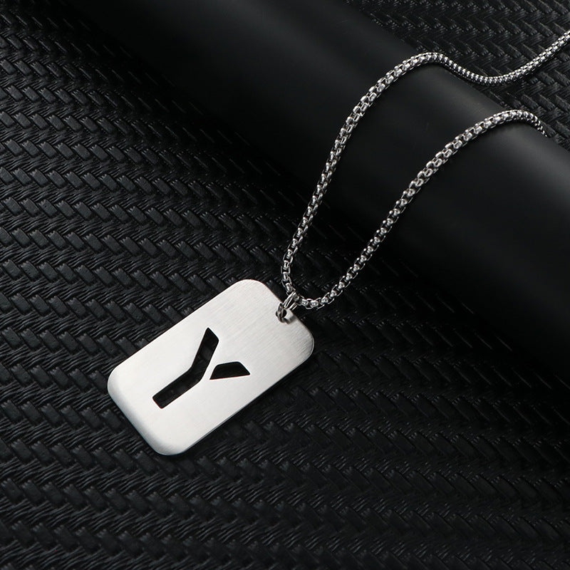 Women's & Men's Hop Sweater Chain Accessories Rectangular Glossy Dog Tag Stainless Pendants