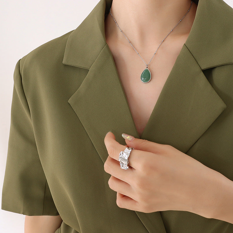 Water Drop Shape Natural Raw Gemstone Oval Clavicle Chain Summer Necklaces