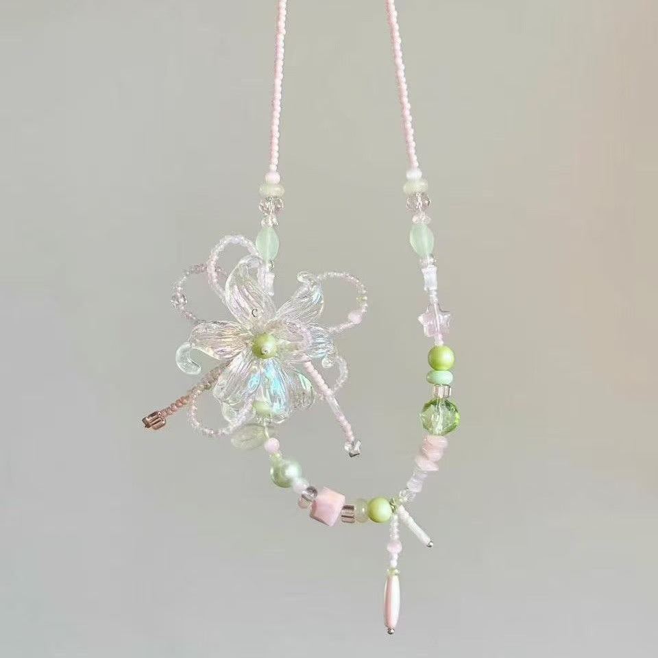 Women's Style Fresh Lily Beaded Creative Unique Design Versatile Clavicle Chain Necklace