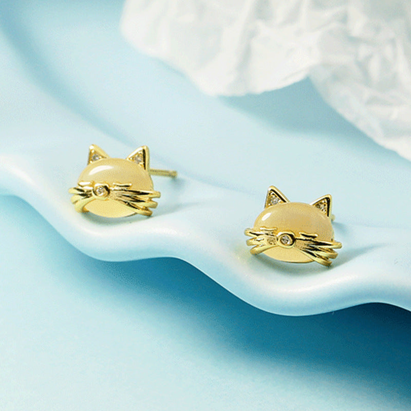 Opal Kitty Small Cute Korean Style Stud Earrings