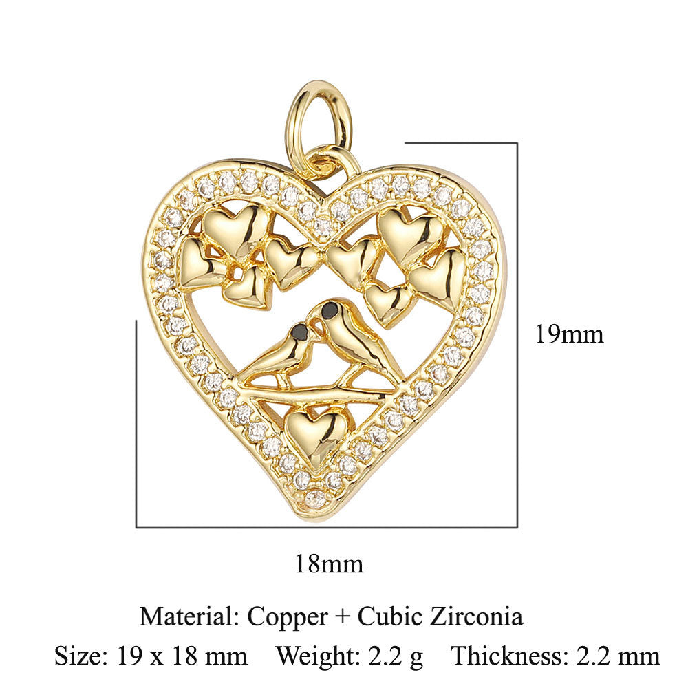 Peach Heart Lock Key Copper Zircon Pendants