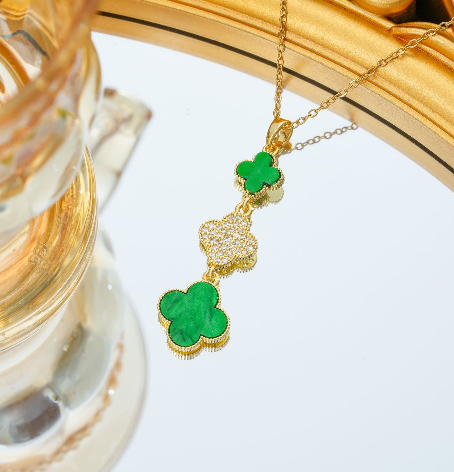 Women's Steel Triple Double-sided Clover Full Diamond Clavicle Chain Light Luxury Necklaces