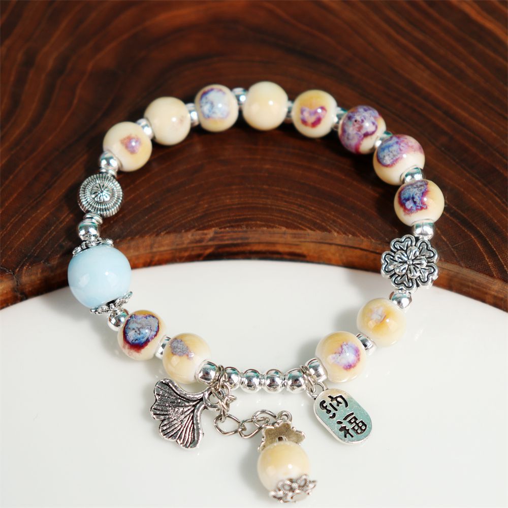 Women's & Men's Leaf Ceramic Chinese Retro Tassel Personality Lucky Bracelets