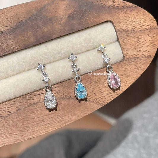 Women's Light Blue Water Drop Niche Design Zircon Stud Earrings
