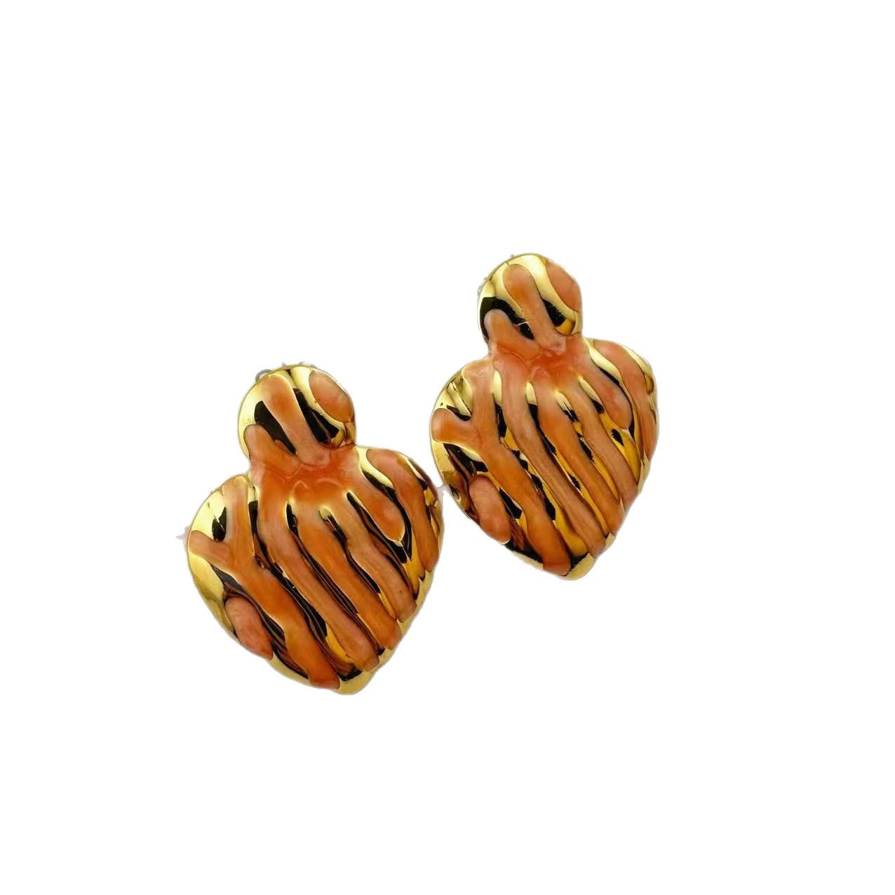 Love Heart Enamel Gold-plated Niche Design Stud Earrings