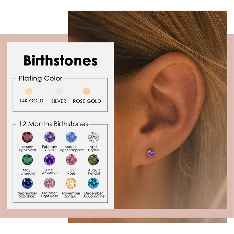 Rhinestone Color Niche Stainless Steel Gold Plated Ear Stud Earrings