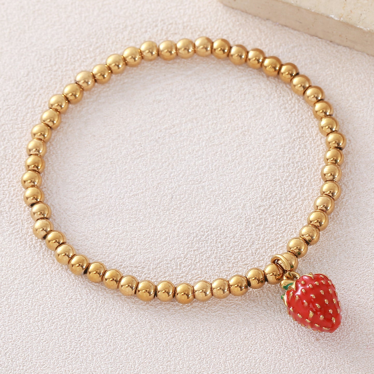 Stainless Steel Gold-plated Fruit Series Red Strawberry Beaded Fashion Bracelet