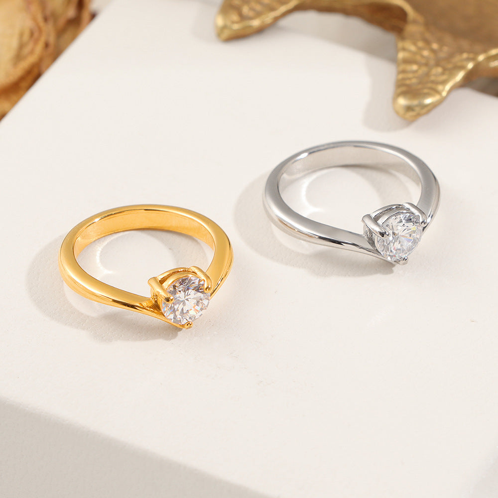 Women's Titanium Steel Affordable Luxury Fashion High-grade Single Diamond Rings