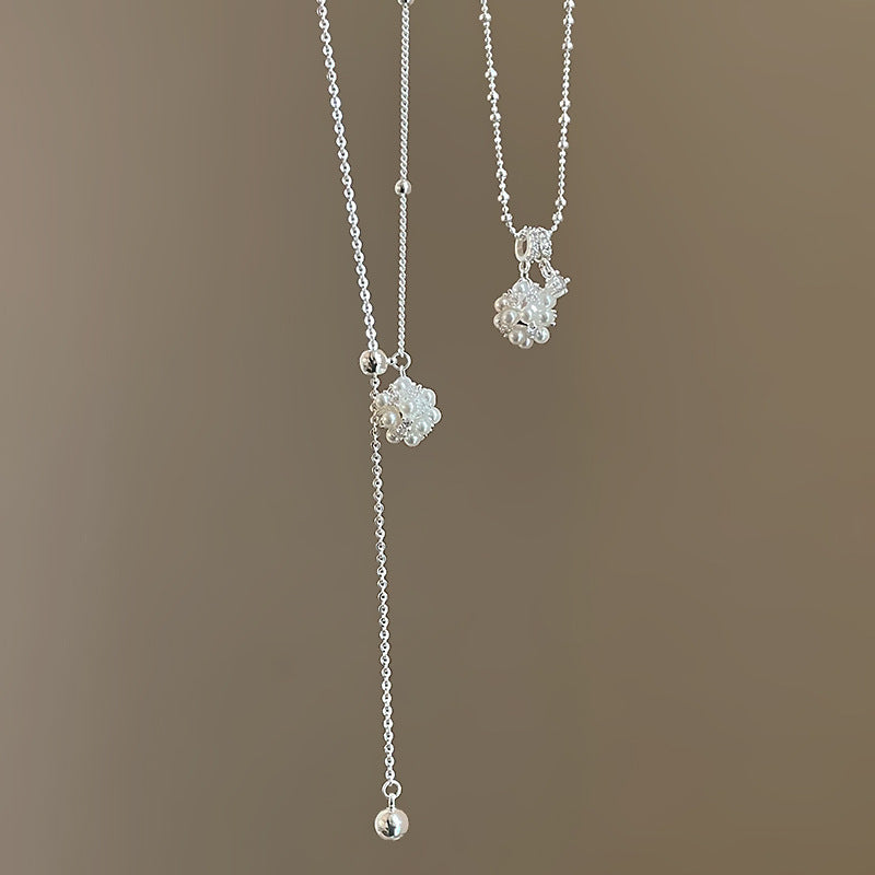 Women's Design Pearl Floral Ball Pull Simple Temperament Fashion Trend Necklace