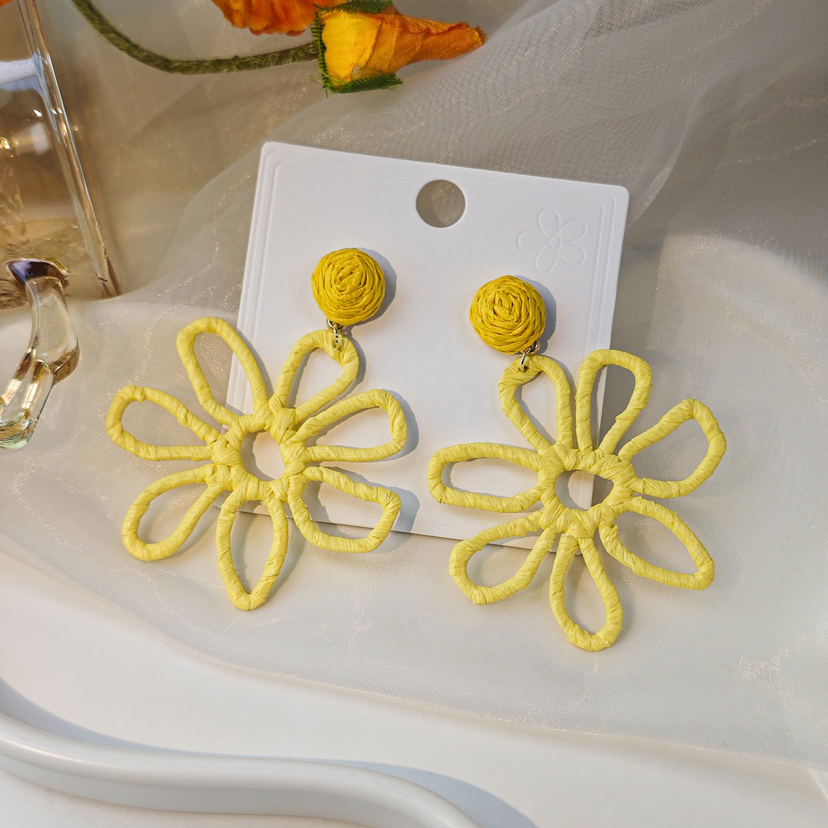 Female Personality Color Handmade Woven Raffia Earrings