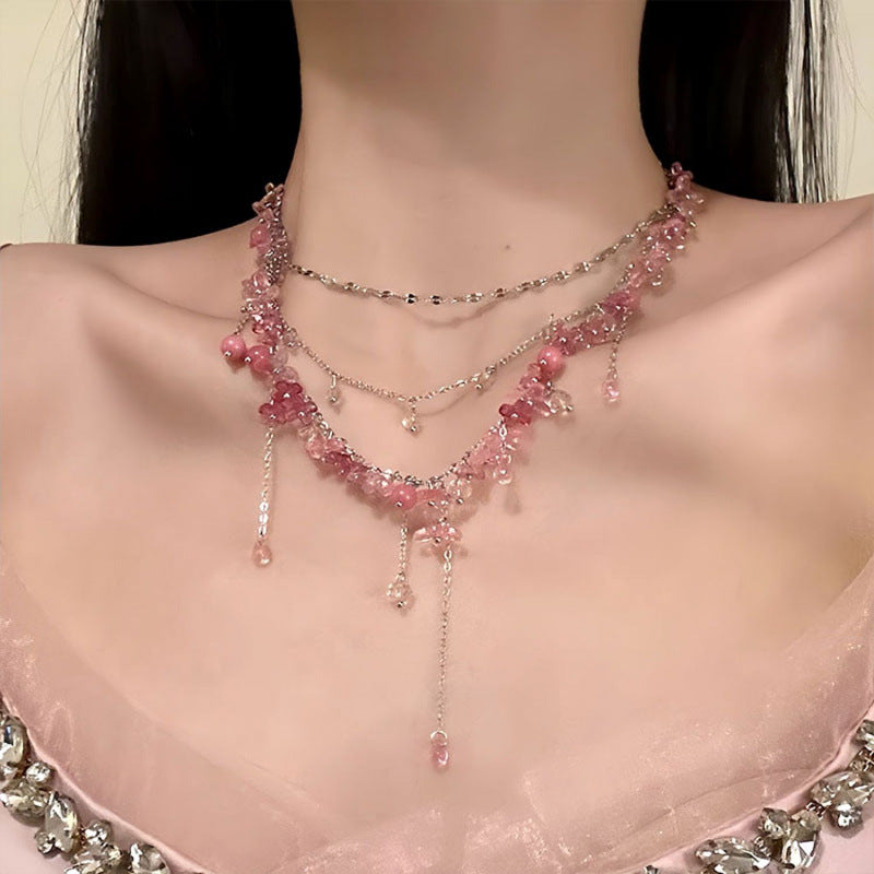 Dopamine Glass Flower Light Luxury High-grade Exquisite Clavicle Chain Sweet Necklace