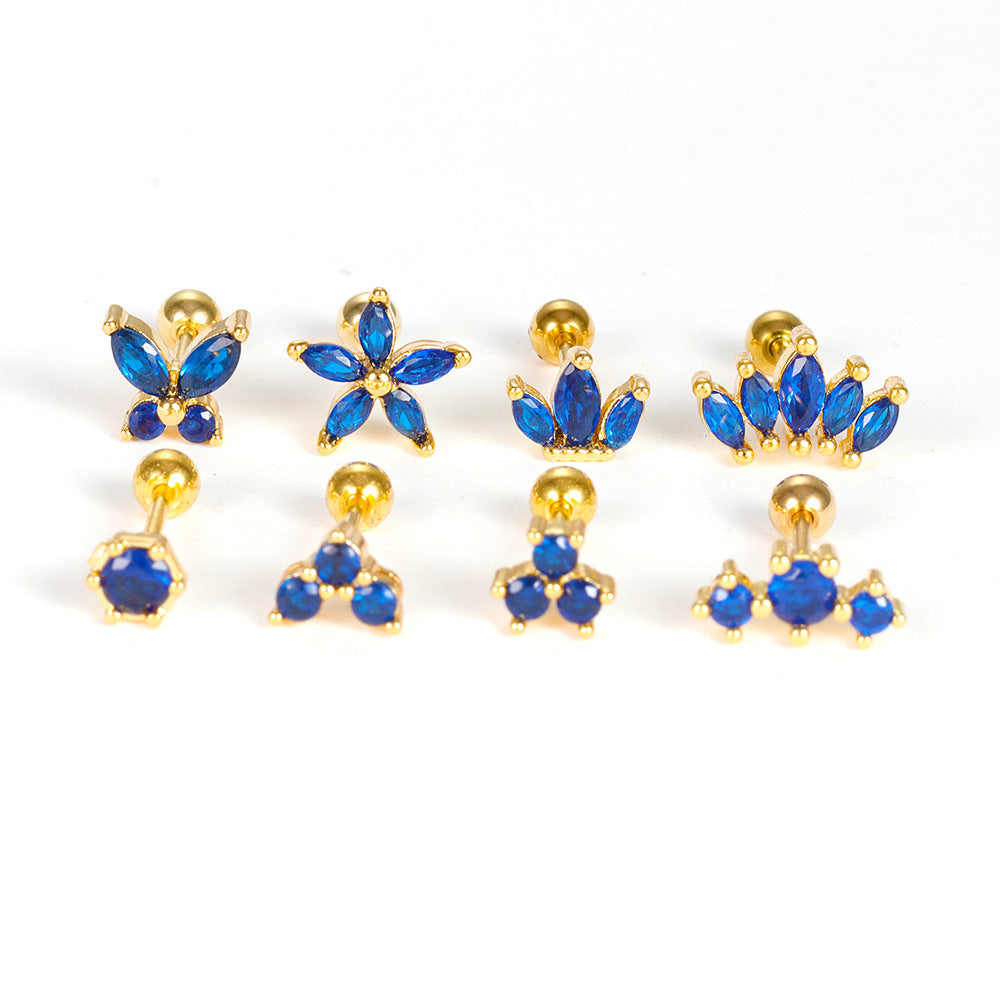 Zircon Flower Crown Ear Bone Screw Earrings