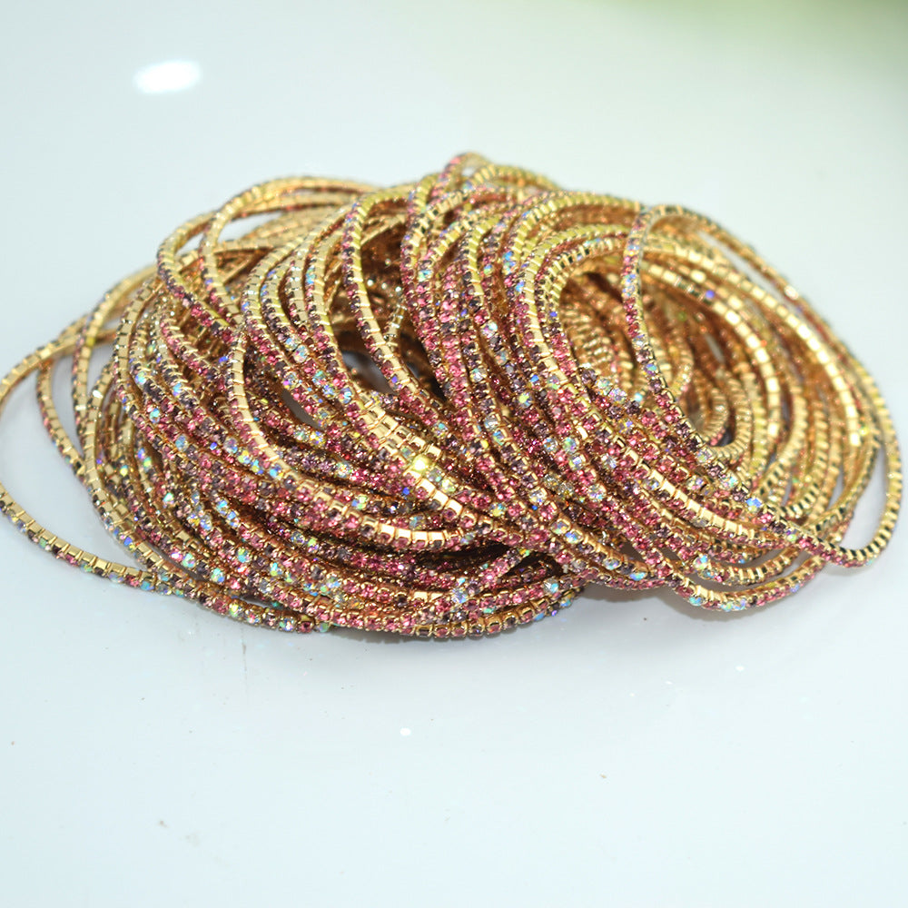 Single Row Indian Rhinestone Thin Stretch Full Bracelets