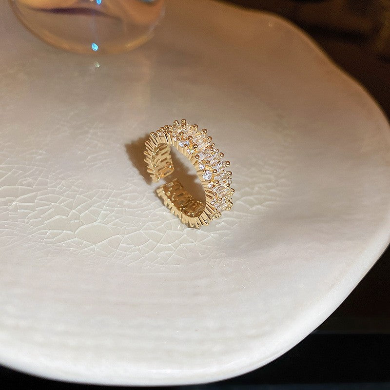 Real Gold Electroplated Zircon Buckle Light Luxury High Sense Index Ring