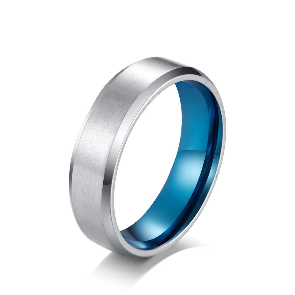 Matte Brushed Blue Simple Couple Marriage Rings