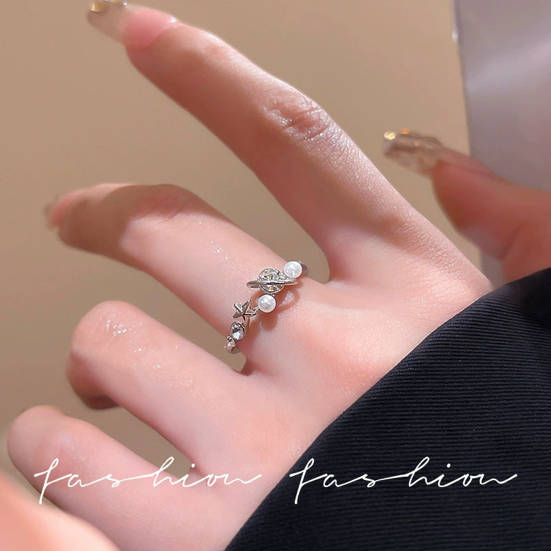 Pearl Zircon Butterfly Female Niche High-grade Light Luxury Couple Temperament Ring