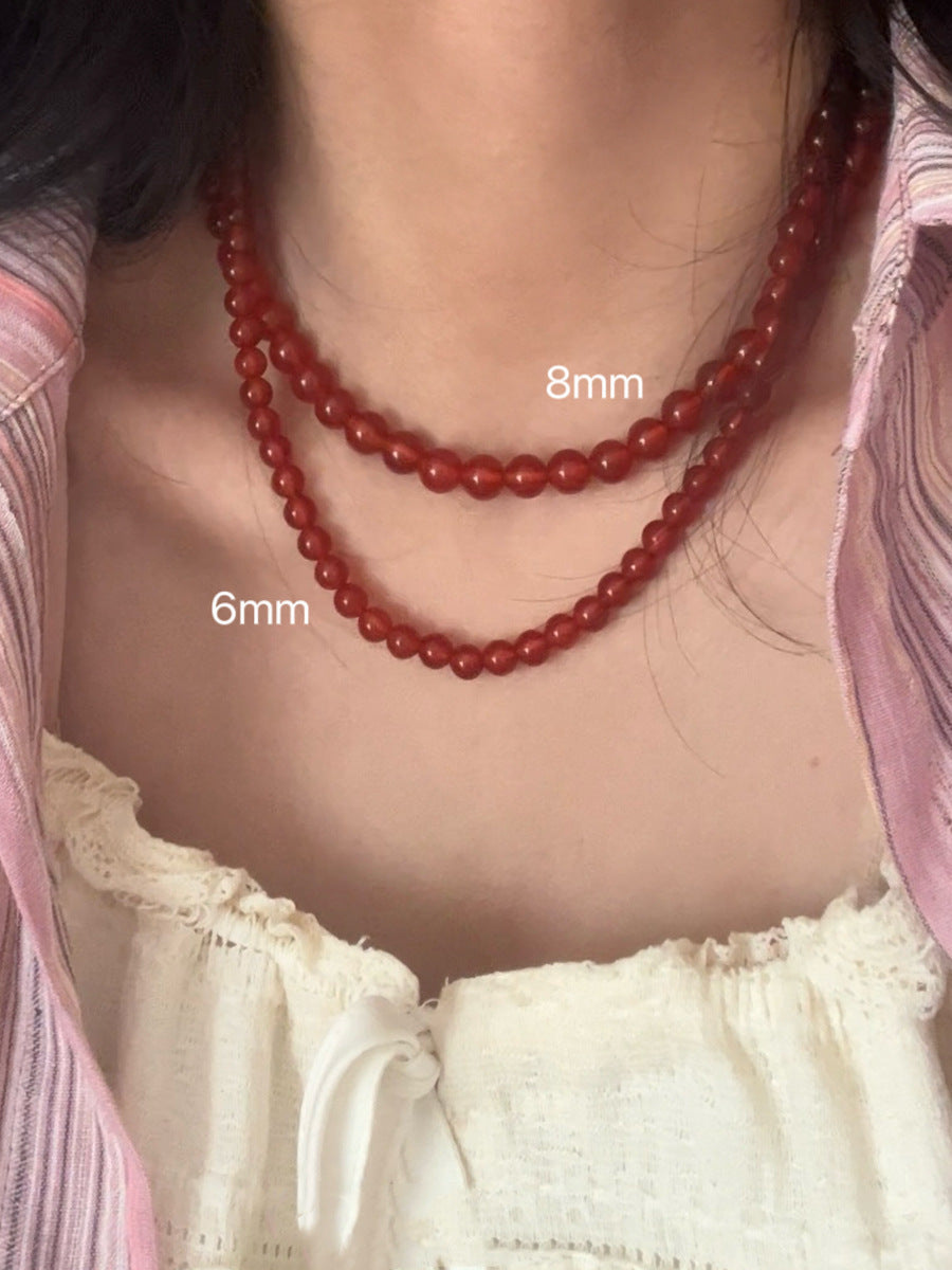Women's White Vintage Red Agate Beaded High-grade Necklace