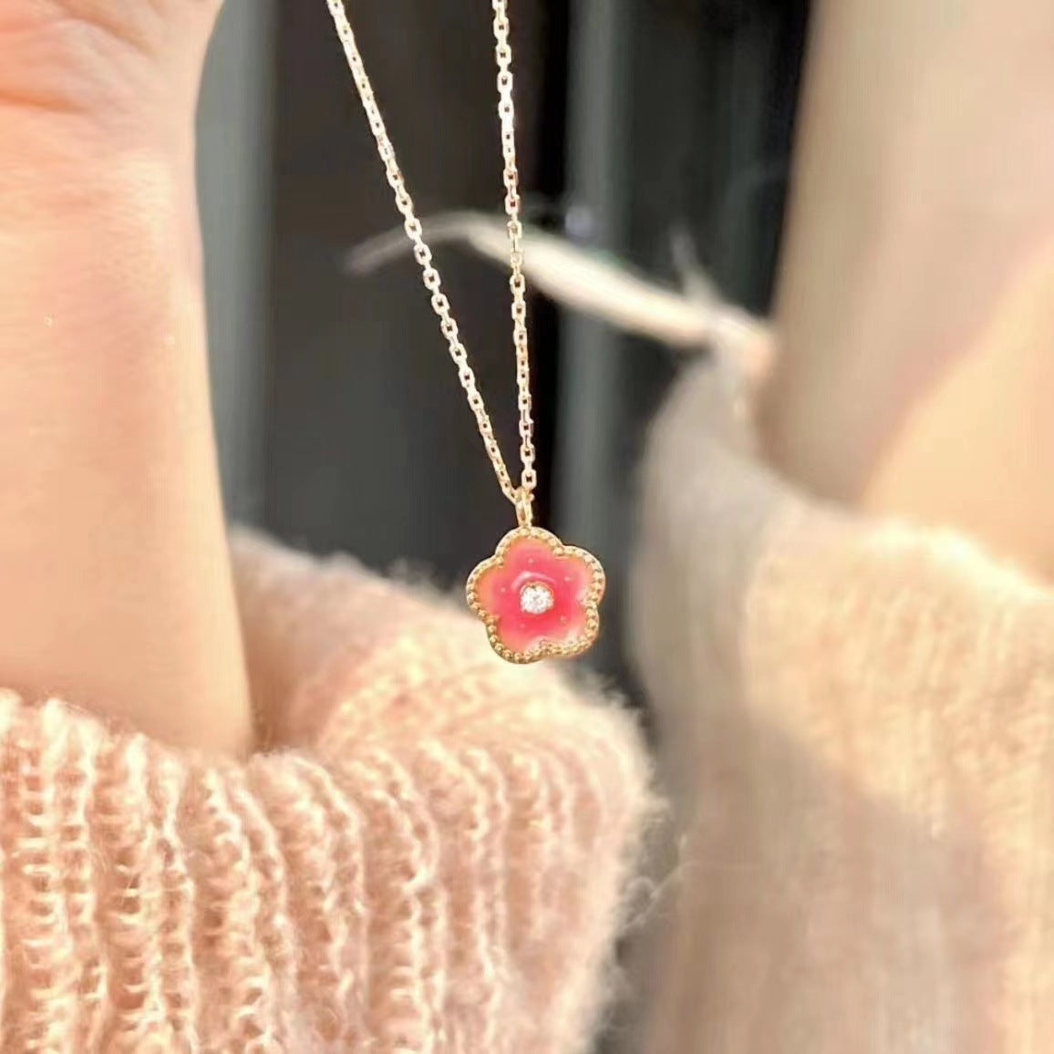 Blossom Female Pink Gentle Sweet Design Elegant High Sense Clavicle Necklaces