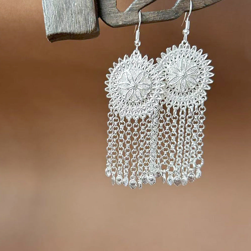 Sier Ethnic Style Peacock Retro Ear Hook Vintage Scenic Spot Earrings
