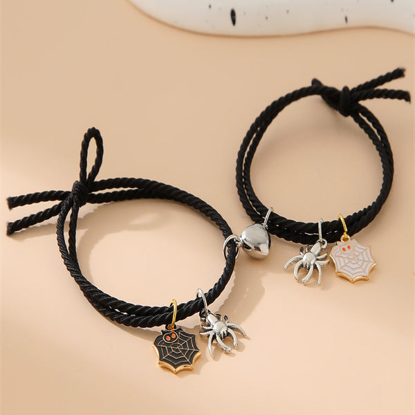 Halloween Spider Web Love Magnet Couple Bracelets