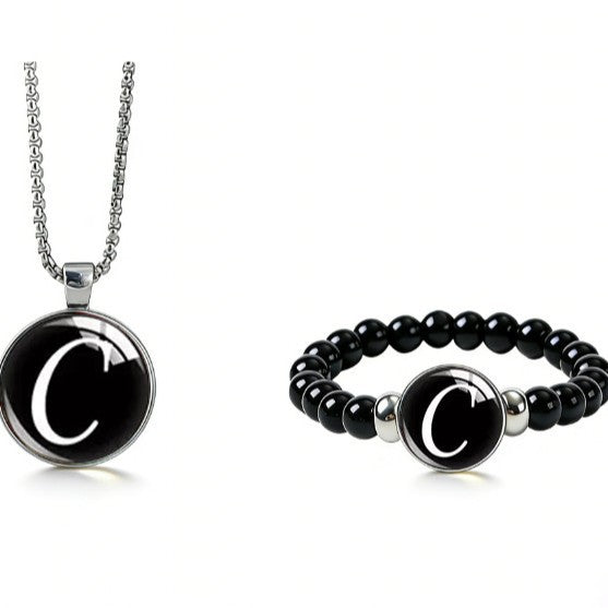 Women's Fashionable Black Time Stone With English Letters Necklace