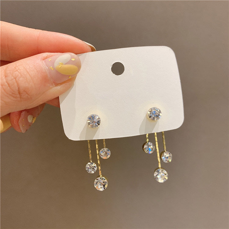 Rhinestone Elegant Lady Pearl Sier Needle Earrings