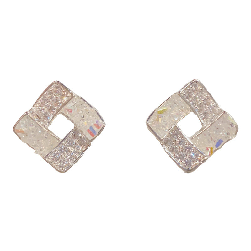 Style Retro Fashion Minimalism Thick Sier Crystal Geometric Ear Female Earrings