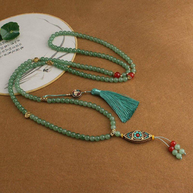 Chinese Style Long Round Beads Chain Necklaces