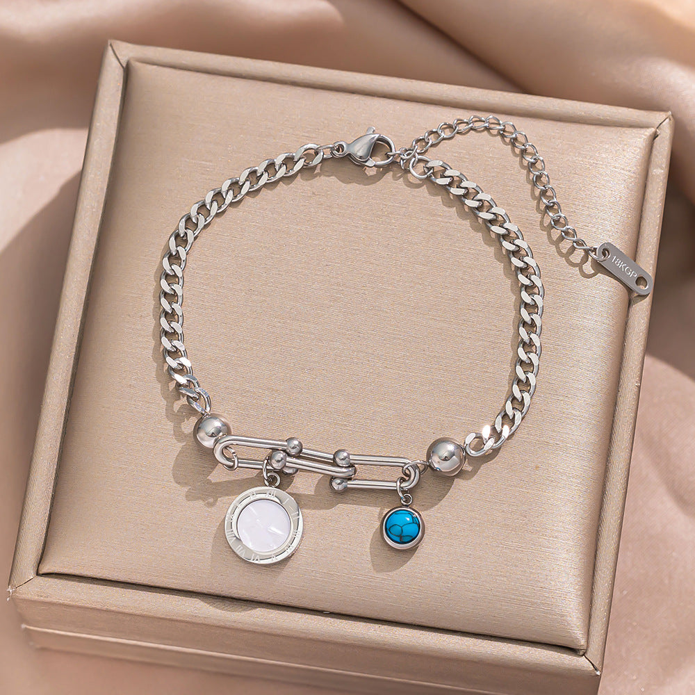 Buckle Chain Turquoise Butterfly Roman Round Peach Bracelets