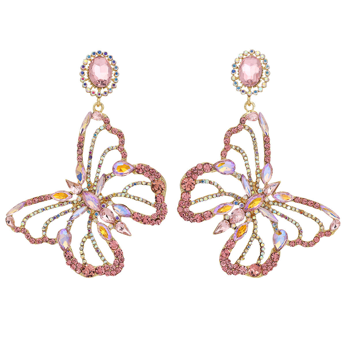 Retro Diamonds Hollow Colorful Butterfly Design Earrings