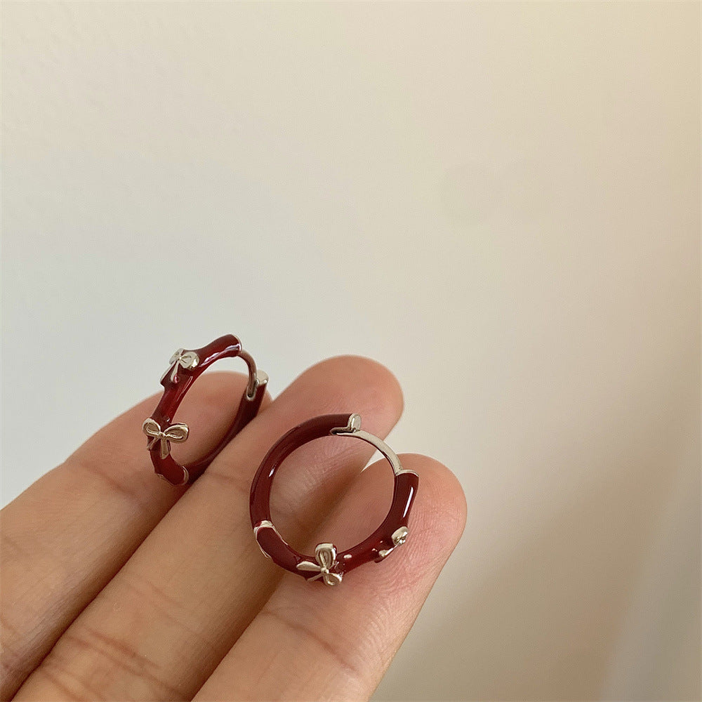 Three-color Bow French Style Temperament Girlish Earrings