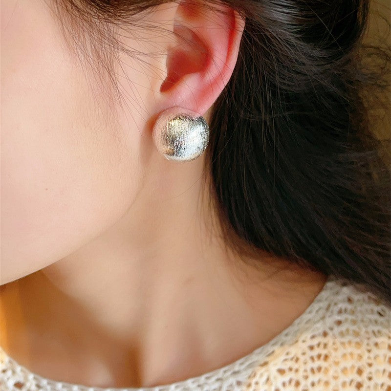 Hemisphere Round Bean Electroplated Real Gold Simple Fashion Old Money Earrings