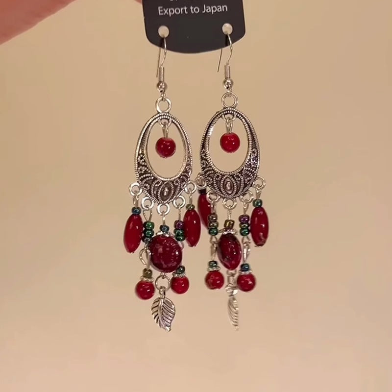 God Style Green Tassel Leaf Retro Exquisite Light Luxury Minority Earrings
