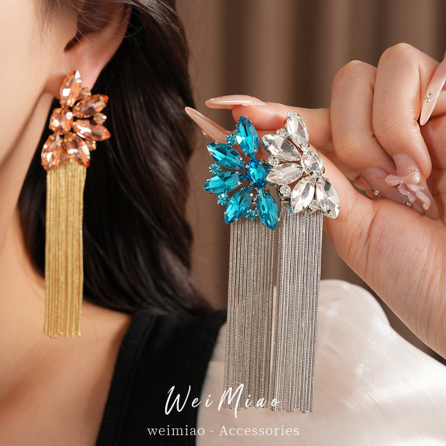 Sier Flower Tassel Light Luxury High-grade Earrings