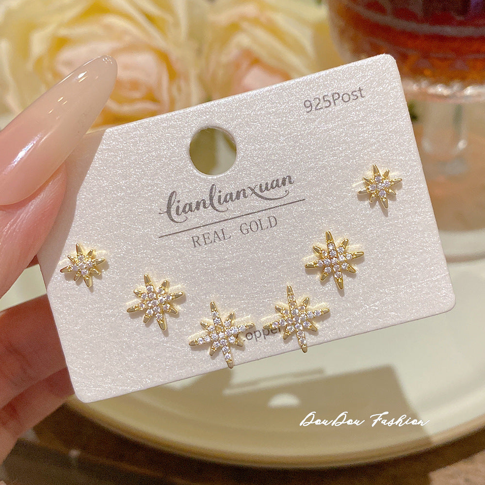 Women's Needle One Card Three Pairs Earings Small Delicate Summer High-grade Stud Earrings