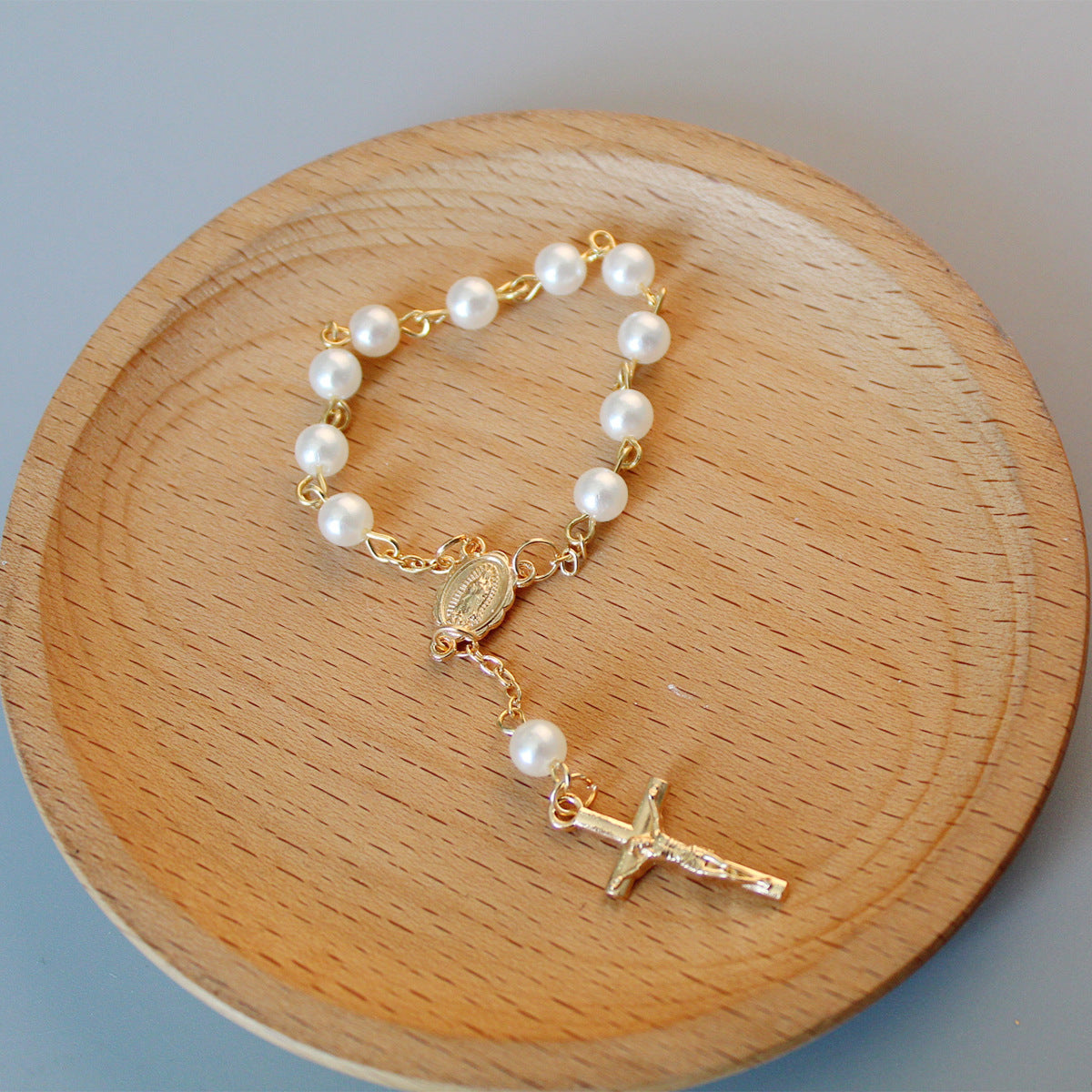 Religious Cold Style Beads Pearl Cross Full Bracelets