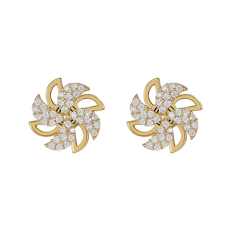 Rotatable Windmill Temperament Female Ear Sier Needle Earrings