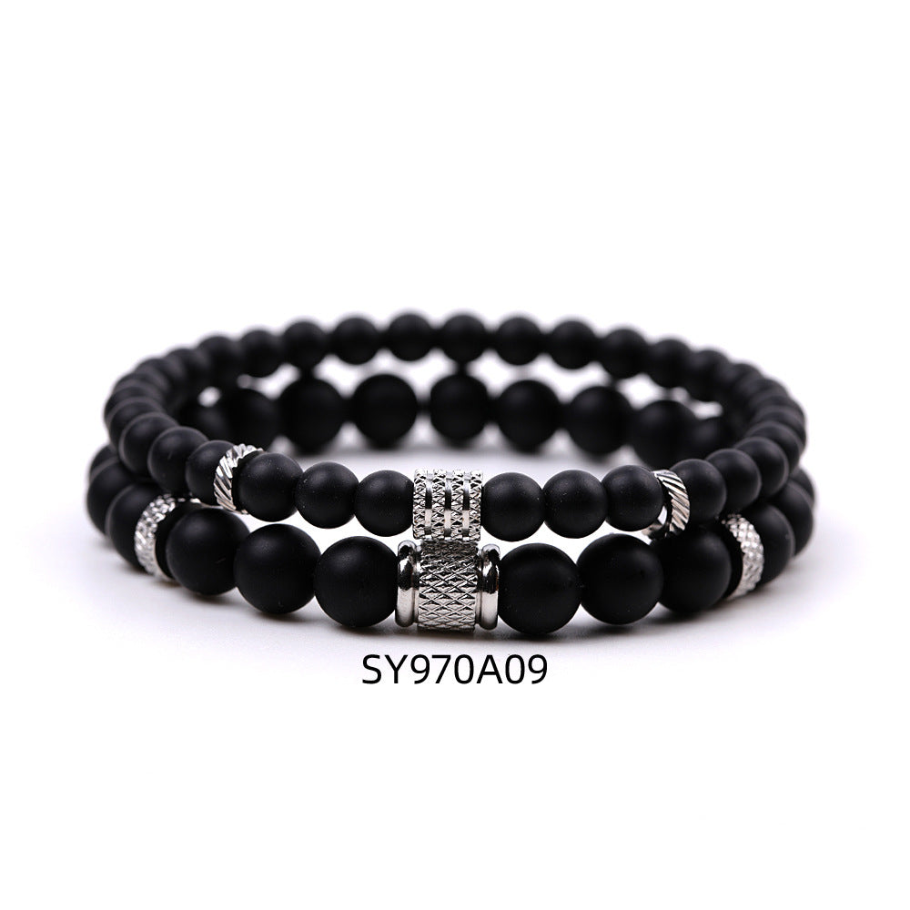 Stainless Steel Frosted Indian Agate Tigereye Striped Bracelets