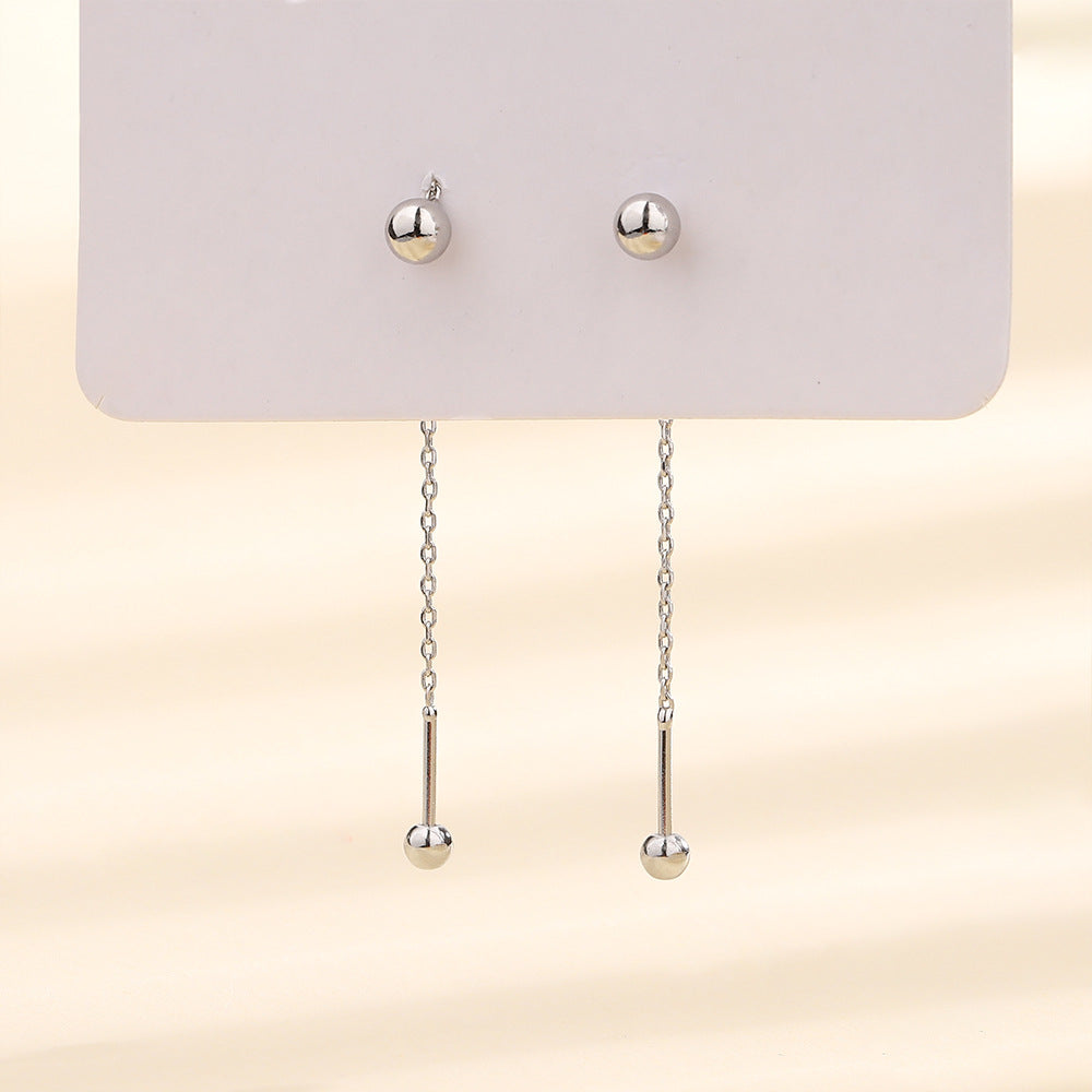 Double-headed Round Beads Screw Minimalist Long Chain Tassel Design Spiral Ear Line
