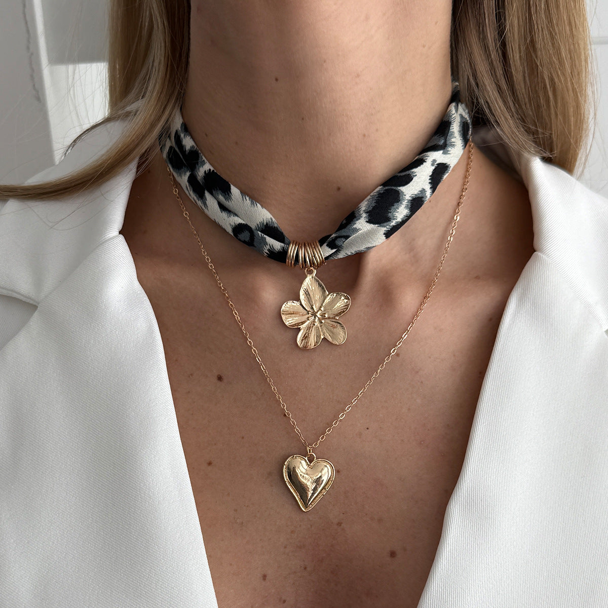 Big Heart Vintage Leopard Print Flannel Necklaces