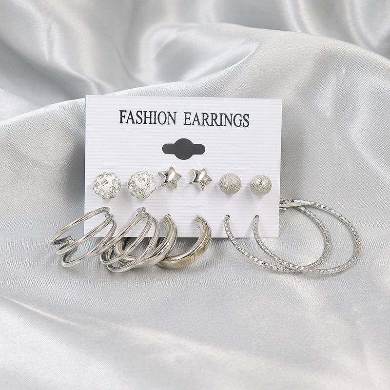 Graceful Pearl Large Circle Metal Pairs Rings