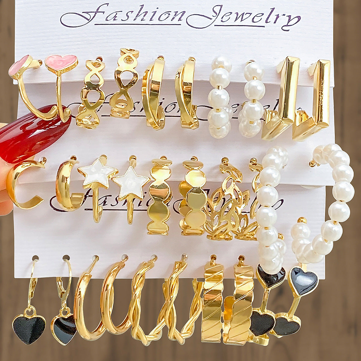 Metal Twist Large Plain Round Ear Pin Pearl Simple Pairs Rings