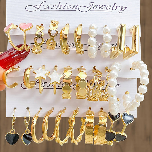 Metal Twist Large Plain Round Ear Pin Pearl Simple Pairs Rings