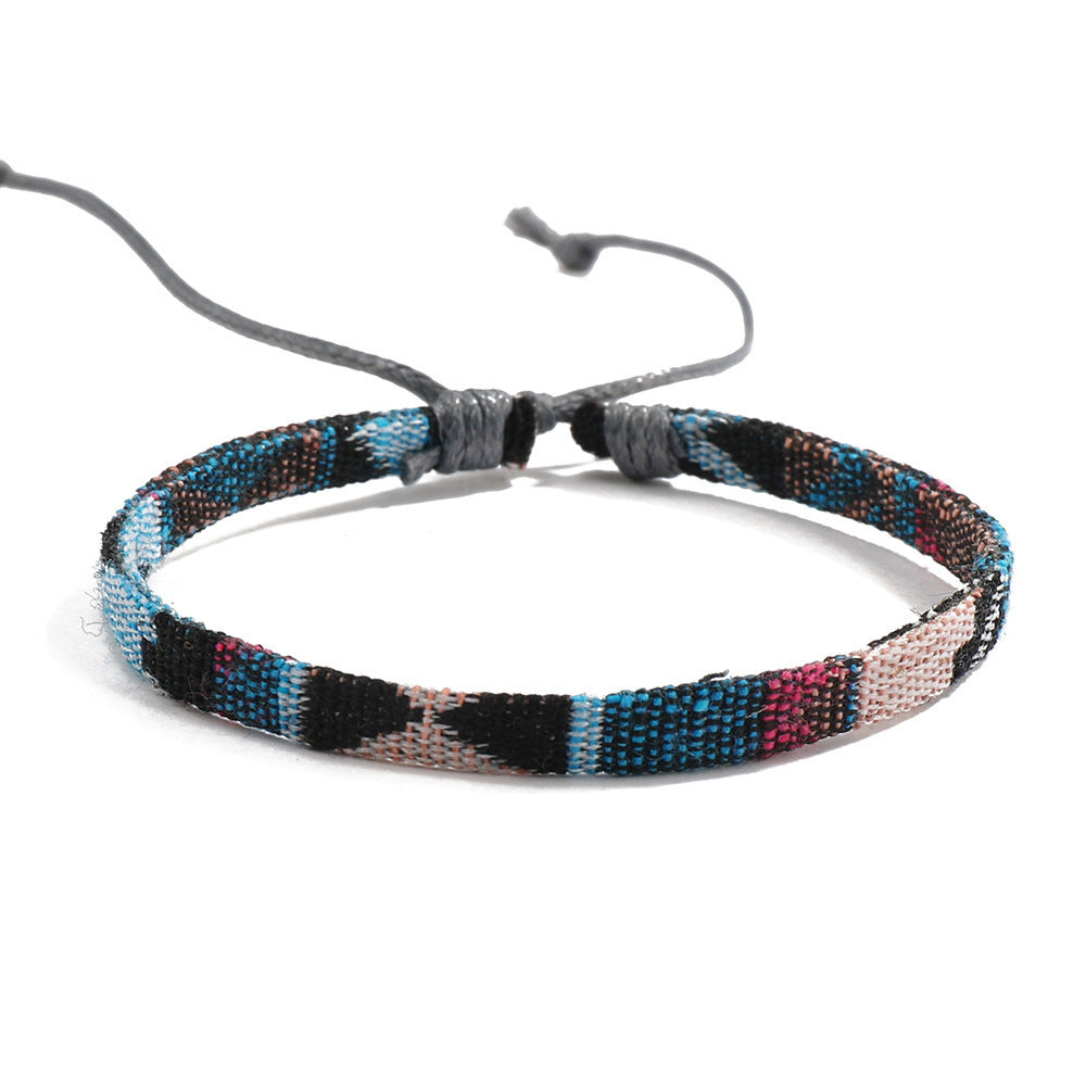 Colorful Bohemian Style Cotton Linen Fabric Woven Simple Carrying Bracelet