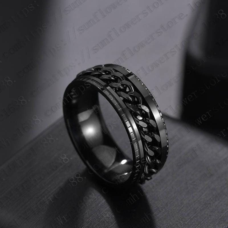 Men's Stainless Steel Ornament Pressure Pattern Rotatable Rings