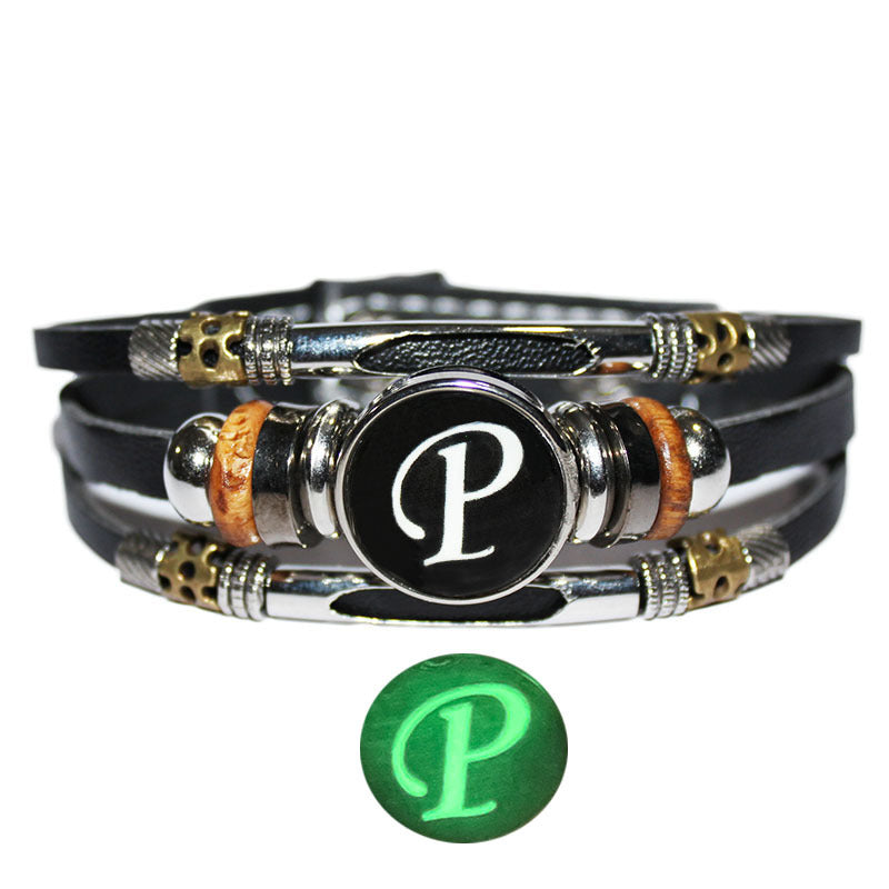 Letter Leather Couple Retro Punk Beaded Bracelets