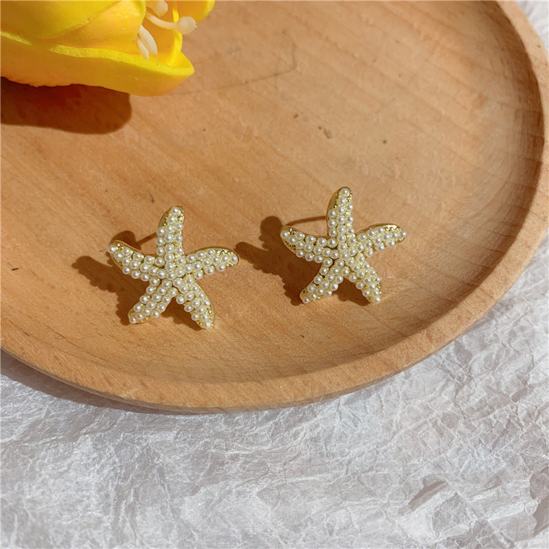Women's Pearl Starfish Sier Needle Elegant Wild Earrings