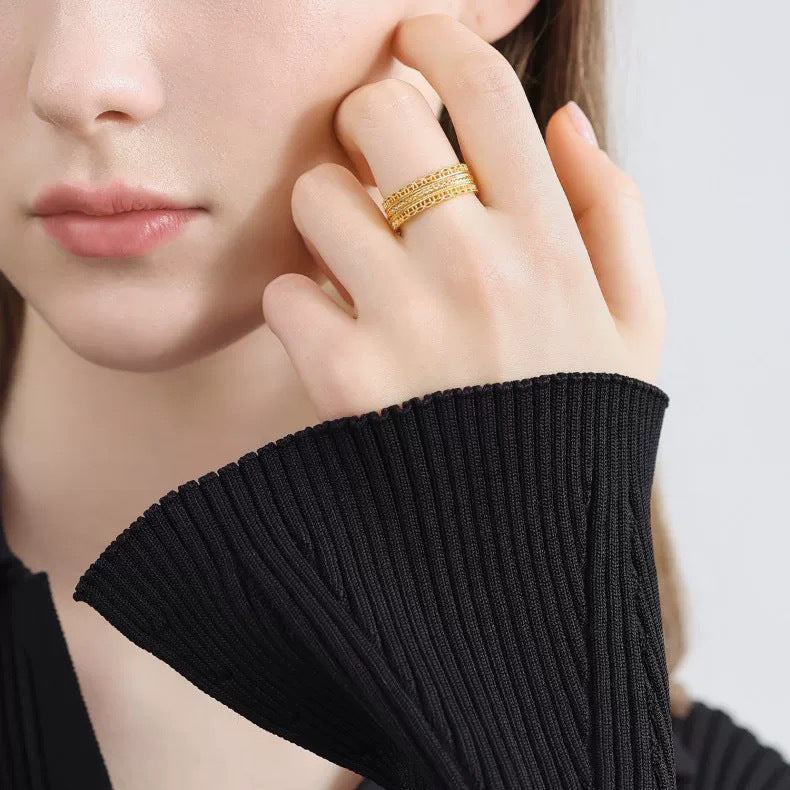 Women's Yellow Golden Oriental Ancestor Waist Wrap Wide Hollow Lace Skirt Rings