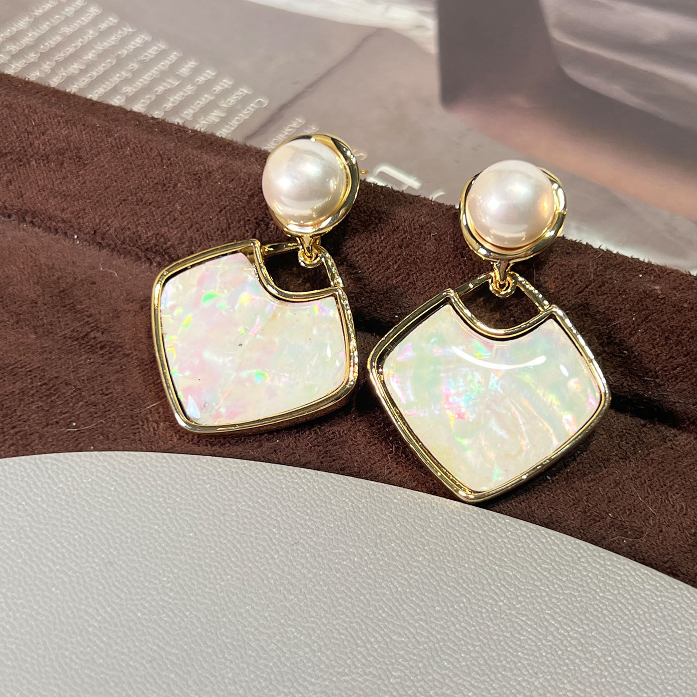 Women's Abalone Shell Series Gold Plated Environmental Protection Fashion French High-grade Earrings